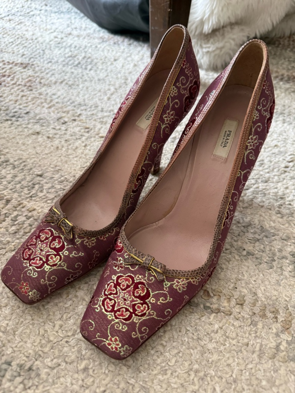 Vintage Prada Plum & Gold Embroidered Pumps